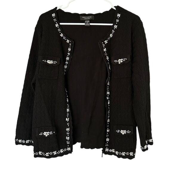 Cable & Gauge Collection Silk Blend Embellished Cardigan Womens XL Black Beaded - Picture 6 of 7